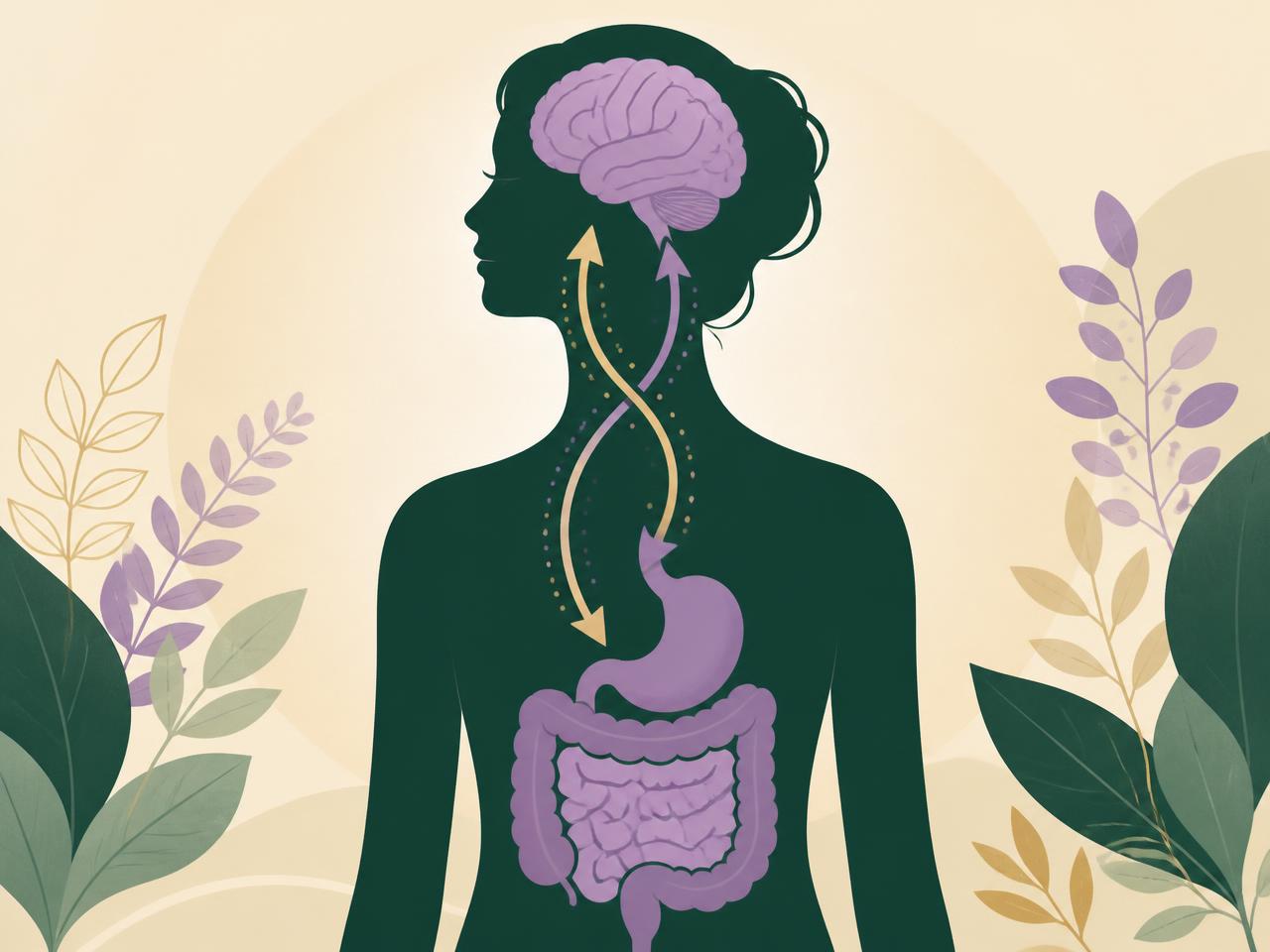Diagram showing two-way communication between the brain and the digestive tract through the gut-brain axis.